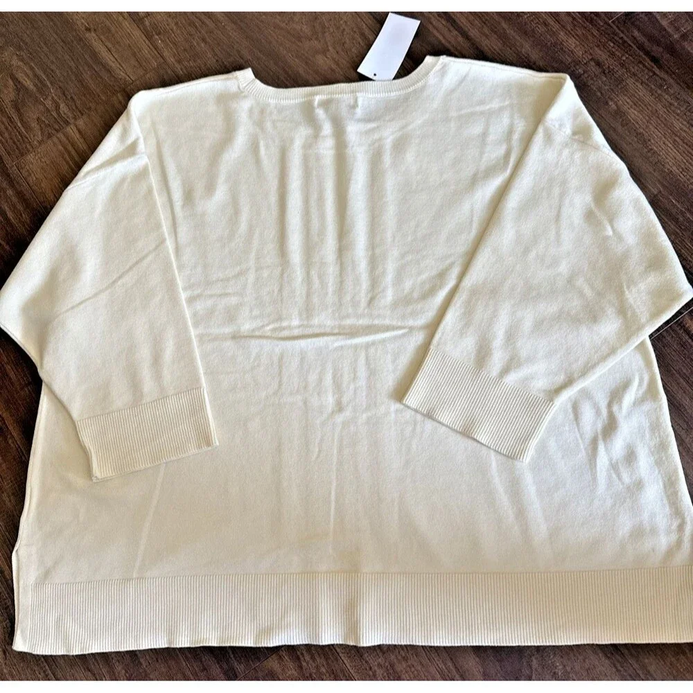 Melissa Paige Plus Size Cable-Knit Dropped-Shoulder 3/4-Sleeve Sweater Beige 1X